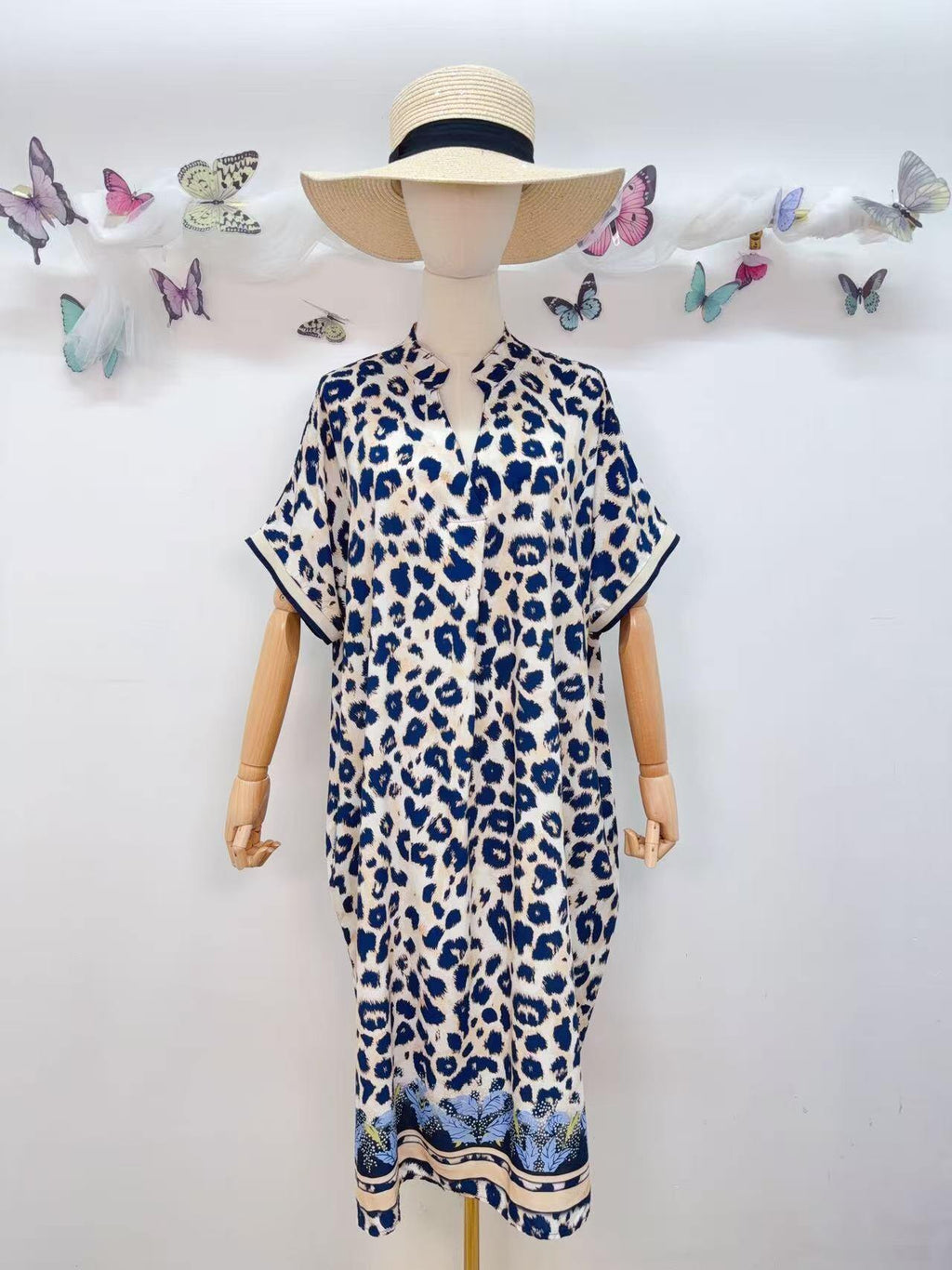 SVLEONV Leopard Print Dress Navy
