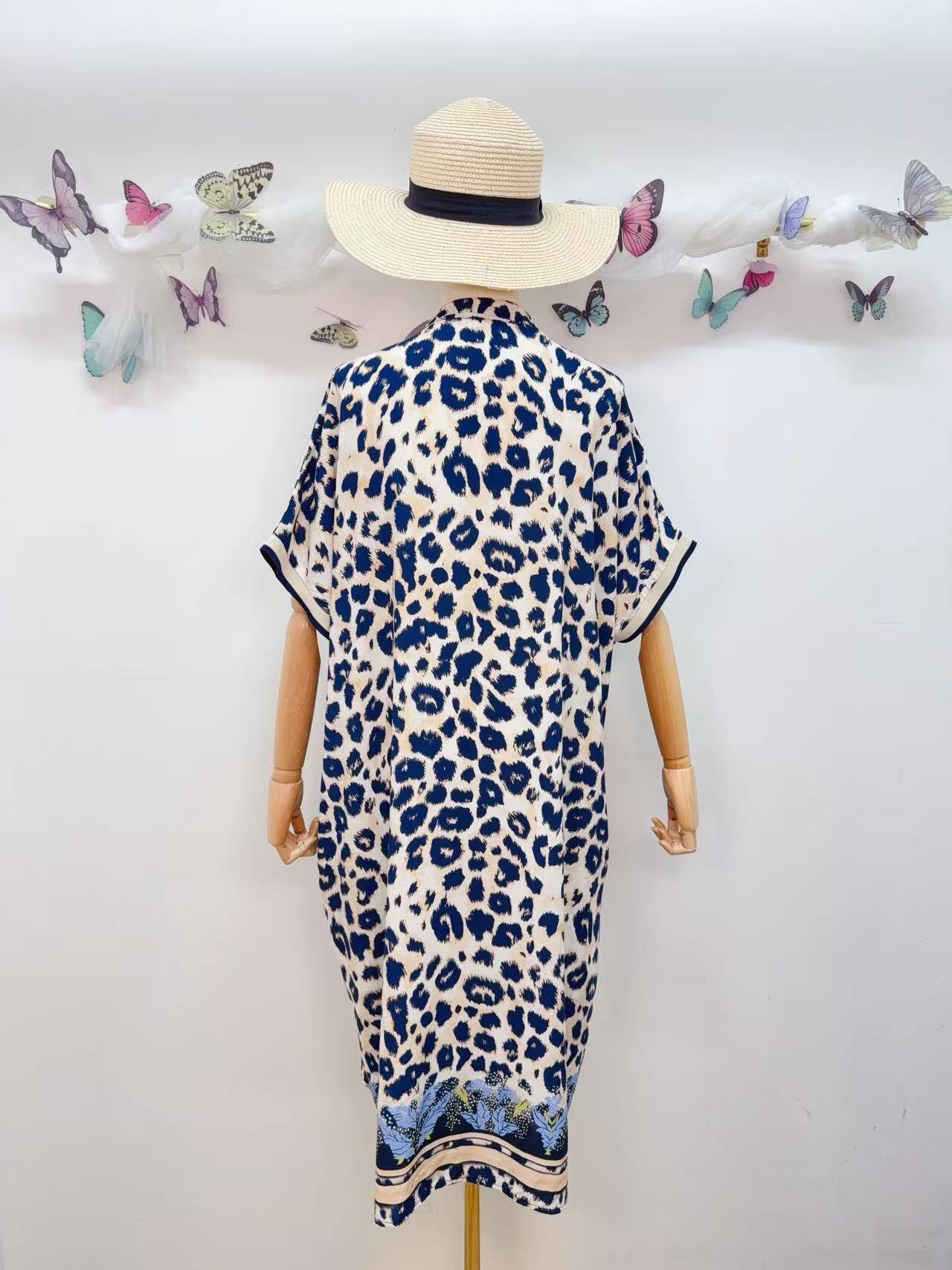 SVLEONV Leopard Print Dress Navy