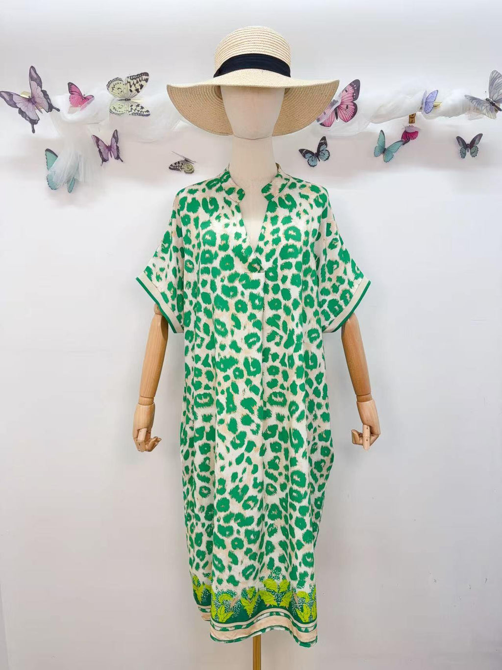SVLEOGN Leopard Print Dress Green