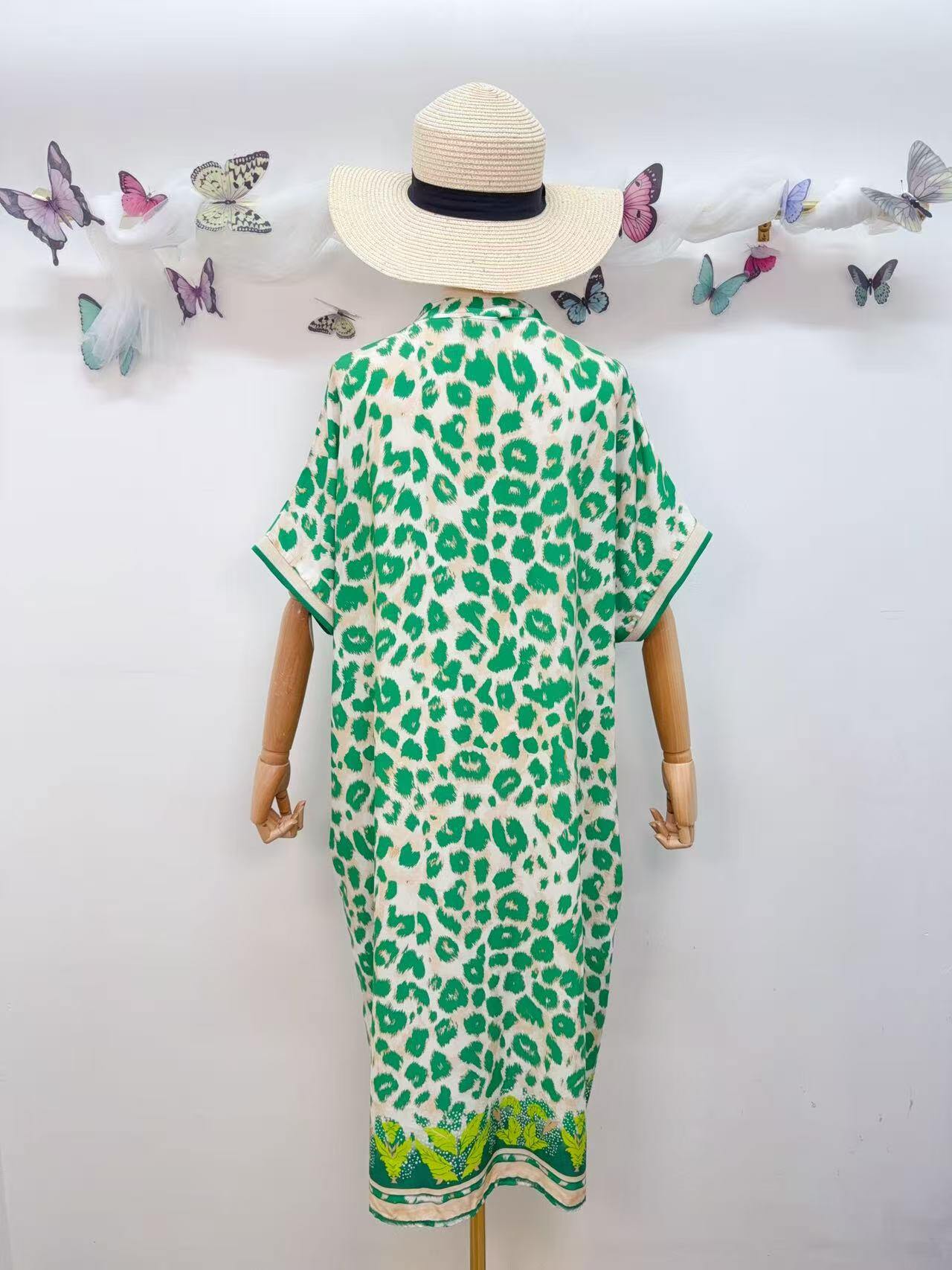 SVLEOGN Leopard Print Dress Green