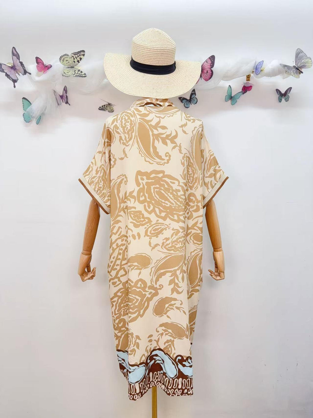 SVRI2BG Vibrant Floral Print Dress Beige