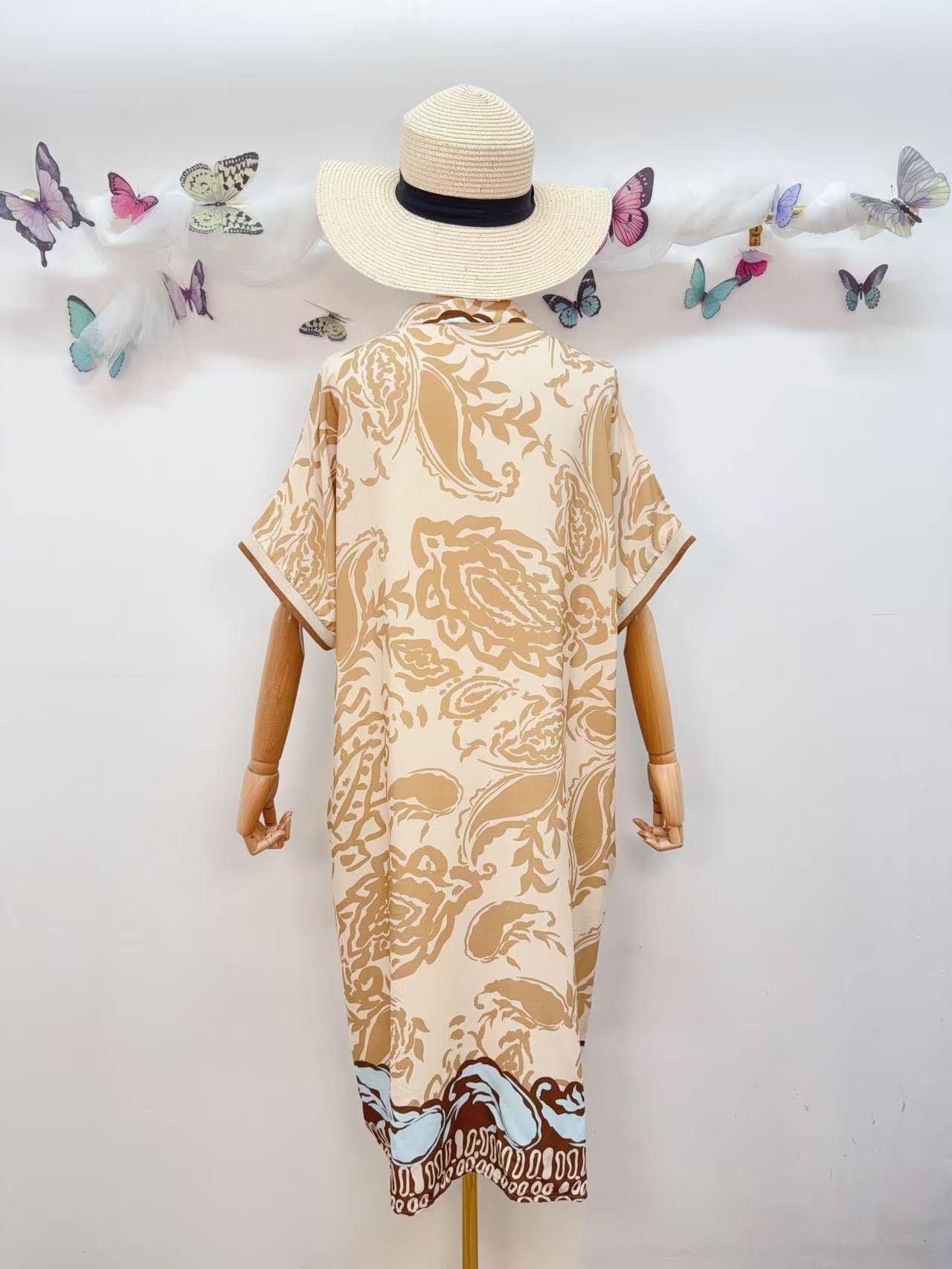 SVRI2BG Vibrant Floral Print Dress Beige