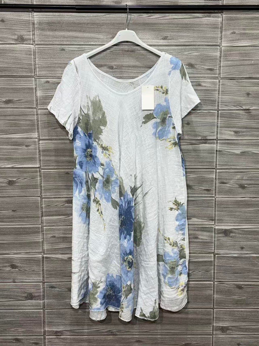 ZOPD2WH Watercolor Floral Cotton Dress White