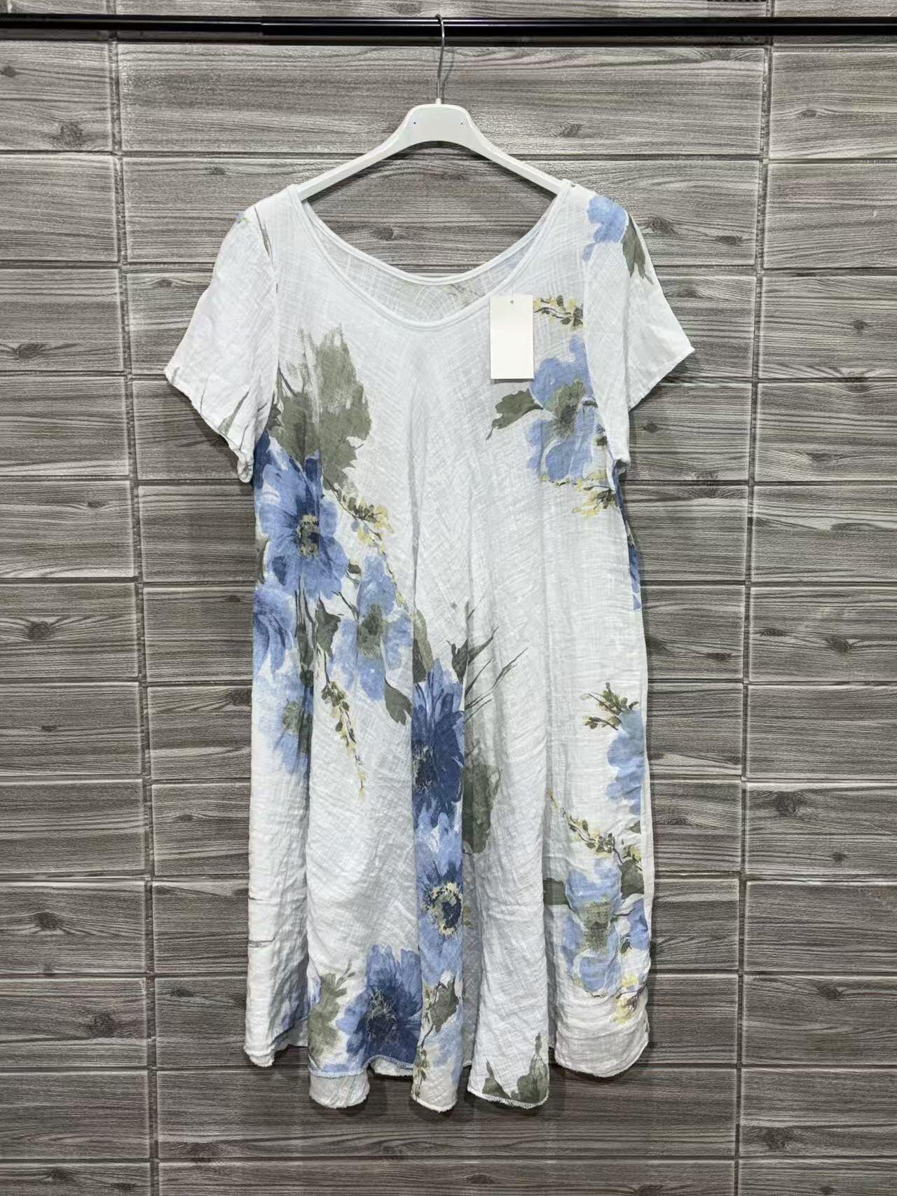 ZOPD2WH Watercolor Floral Cotton Dress White