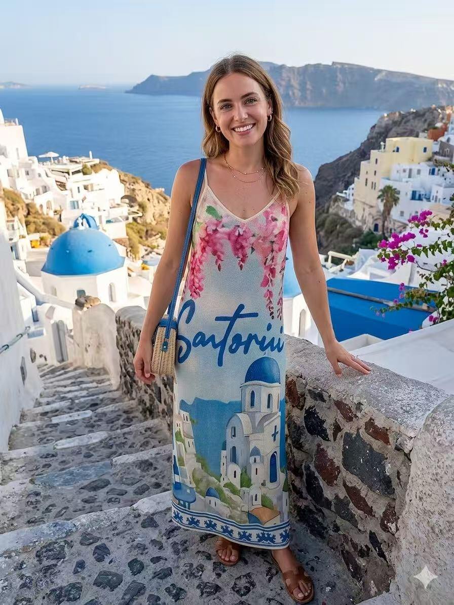 ZOPDSB Printed Dress Sky Blue