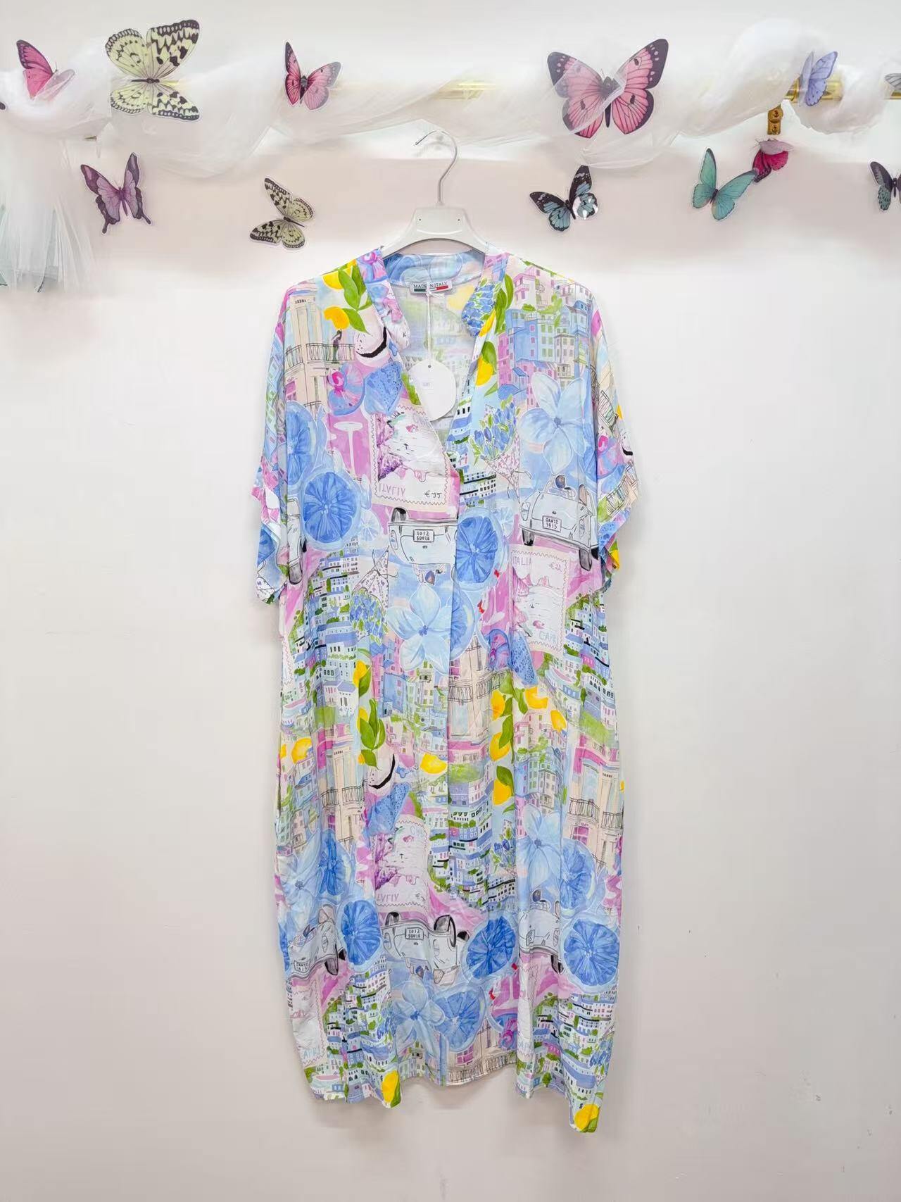 SVRI1SB Multicolor Floral Print Dress Sky Blue
