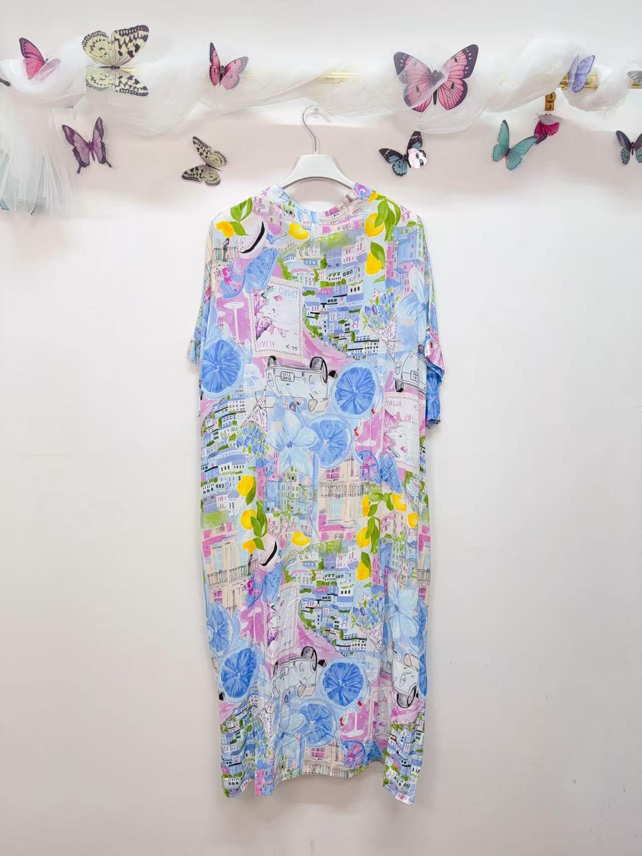 SVRI1SB Multicolor Floral Print Dress Sky Blue