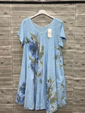 ZOPD2SB Watercolor Floral Cotton Dress Sky Blue