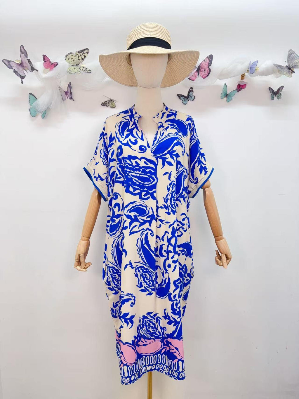 SVRI2RB Vibrant Floral Print Dress Royal Blue
