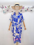 SVRI2RB Vibrant Floral Print Dress Royal Blue