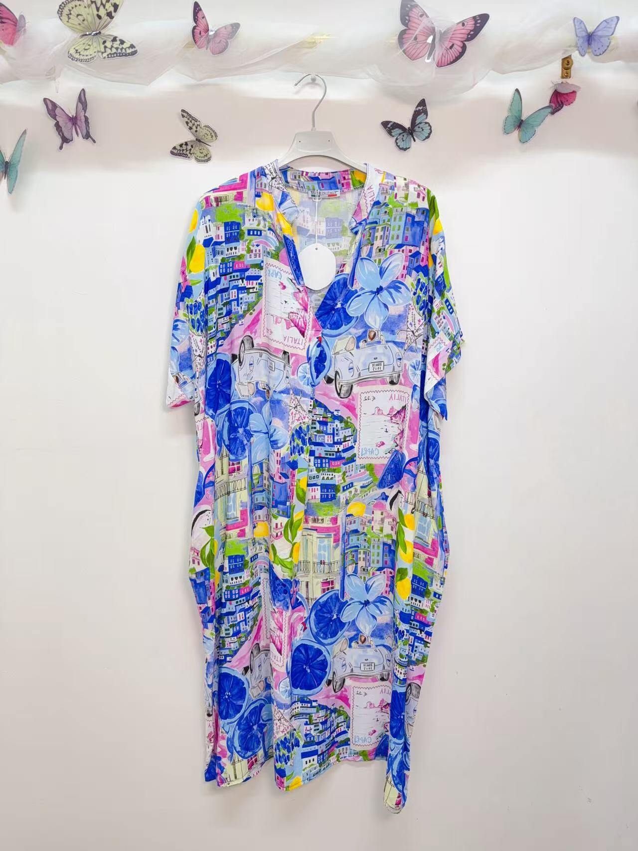 SVRI1RB Multicolor Floral Print Dress Royal Blue