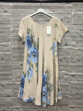 ZOPD2EC Watercolor Floral Cotton Dress Ecru