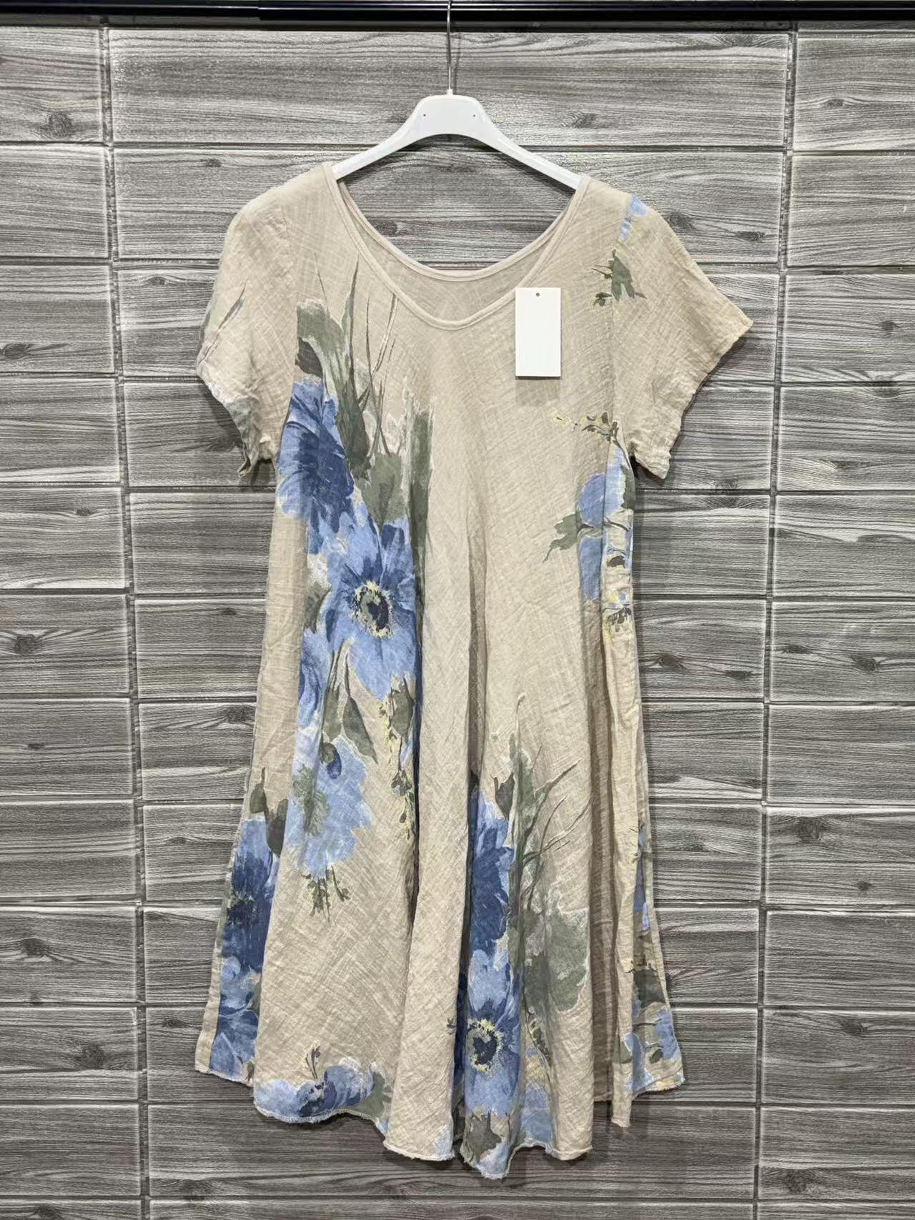 ZOPD2EC Watercolor Floral Cotton Dress Ecru
