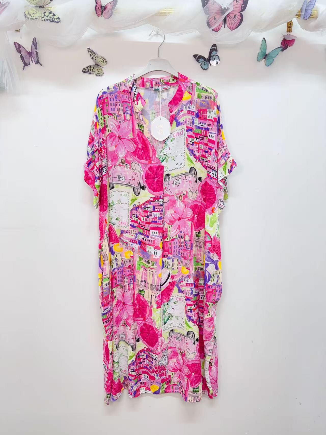 SVRI1FX Multicolor Floral Print Dress Fuchsia