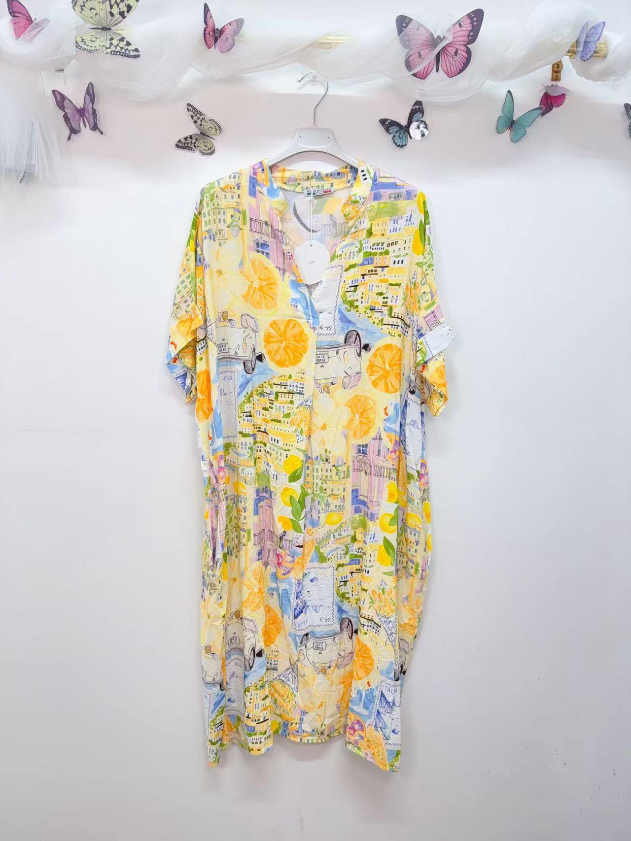 SVRI1YL Multicolor Floral Print Dress Yellow