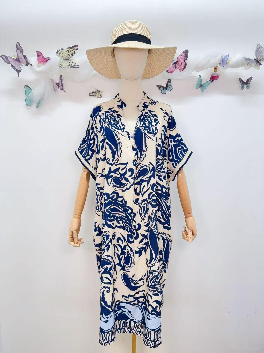 SVRI2NV Vibrant Floral Print Dress Navy