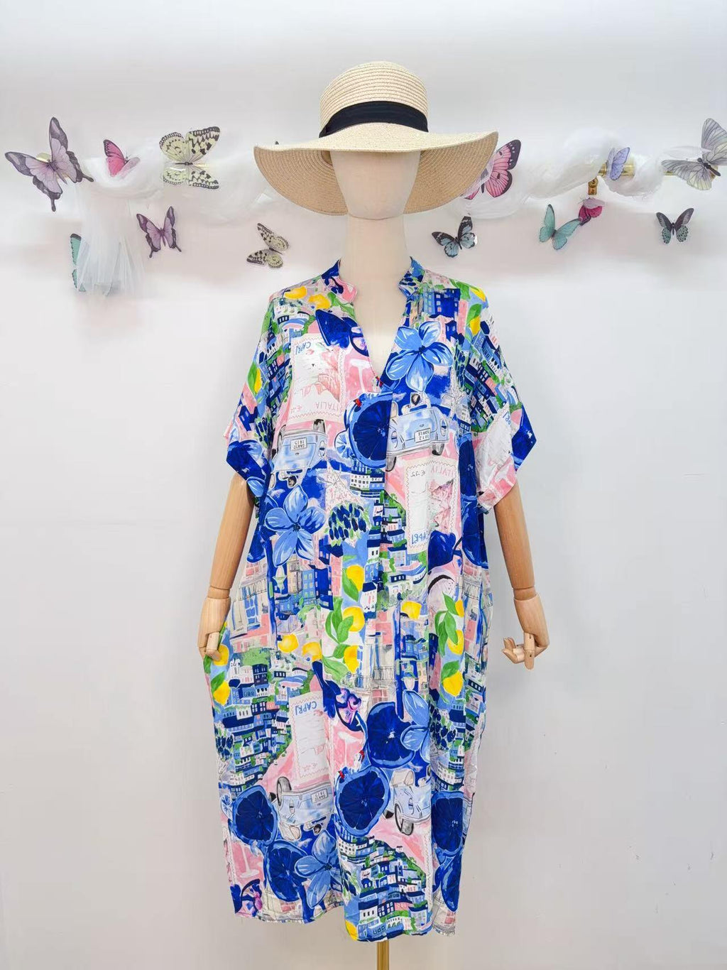 SVRI1NV Multicolor Floral Print Dress Navy