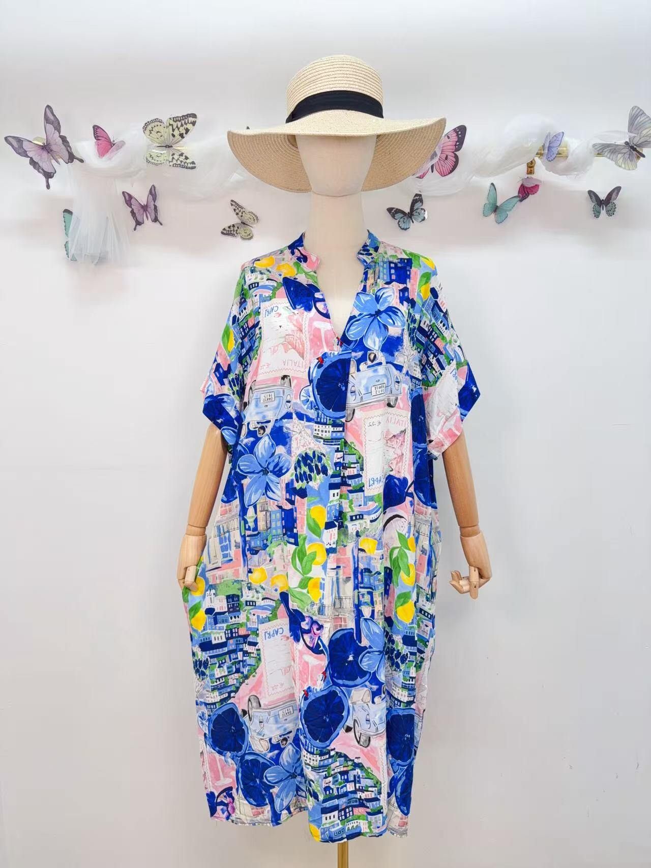 SVRI1NV Multicolor Floral Print Dress Navy