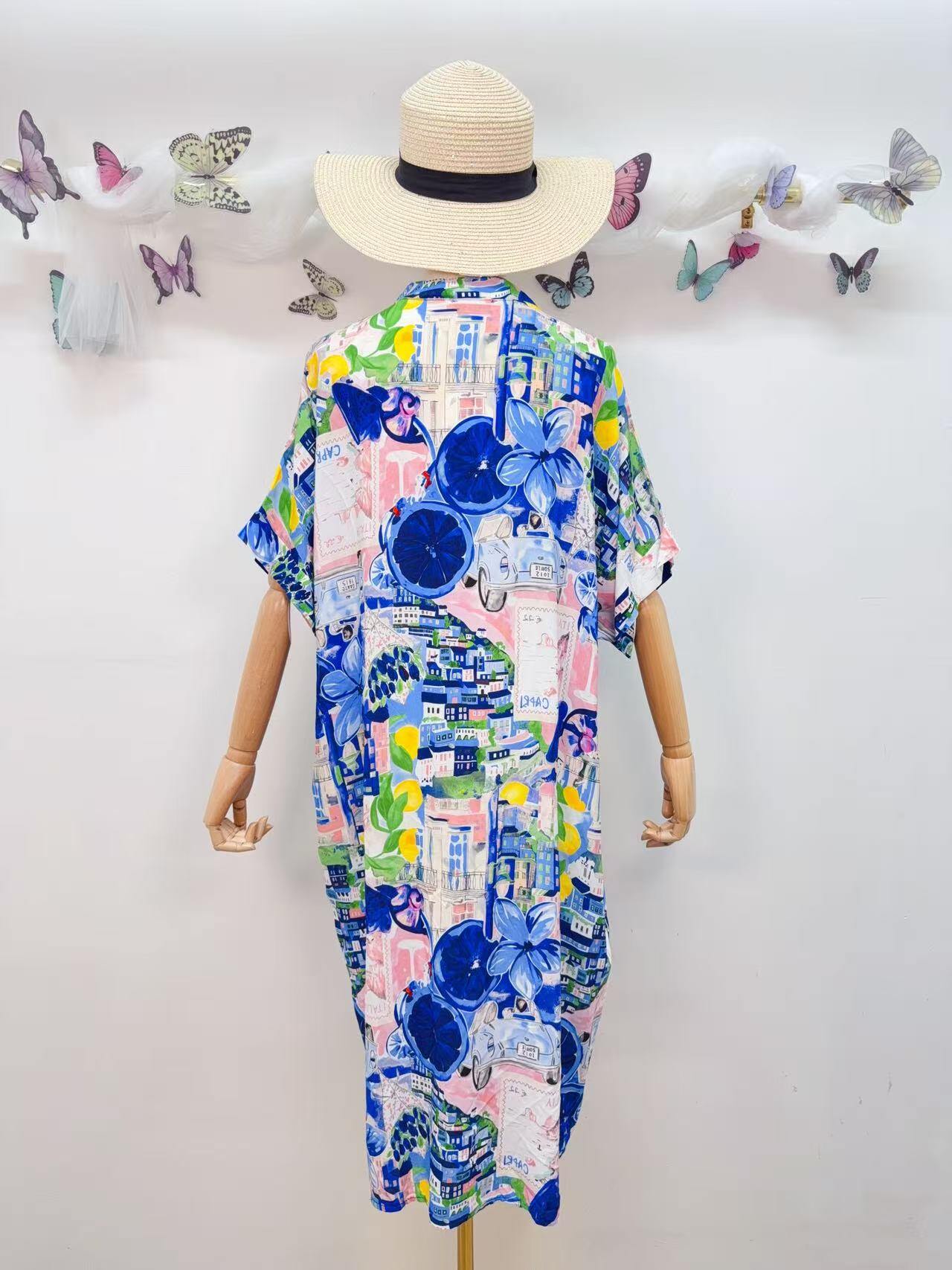 SVRI1NV Multicolor Floral Print Dress Navy
