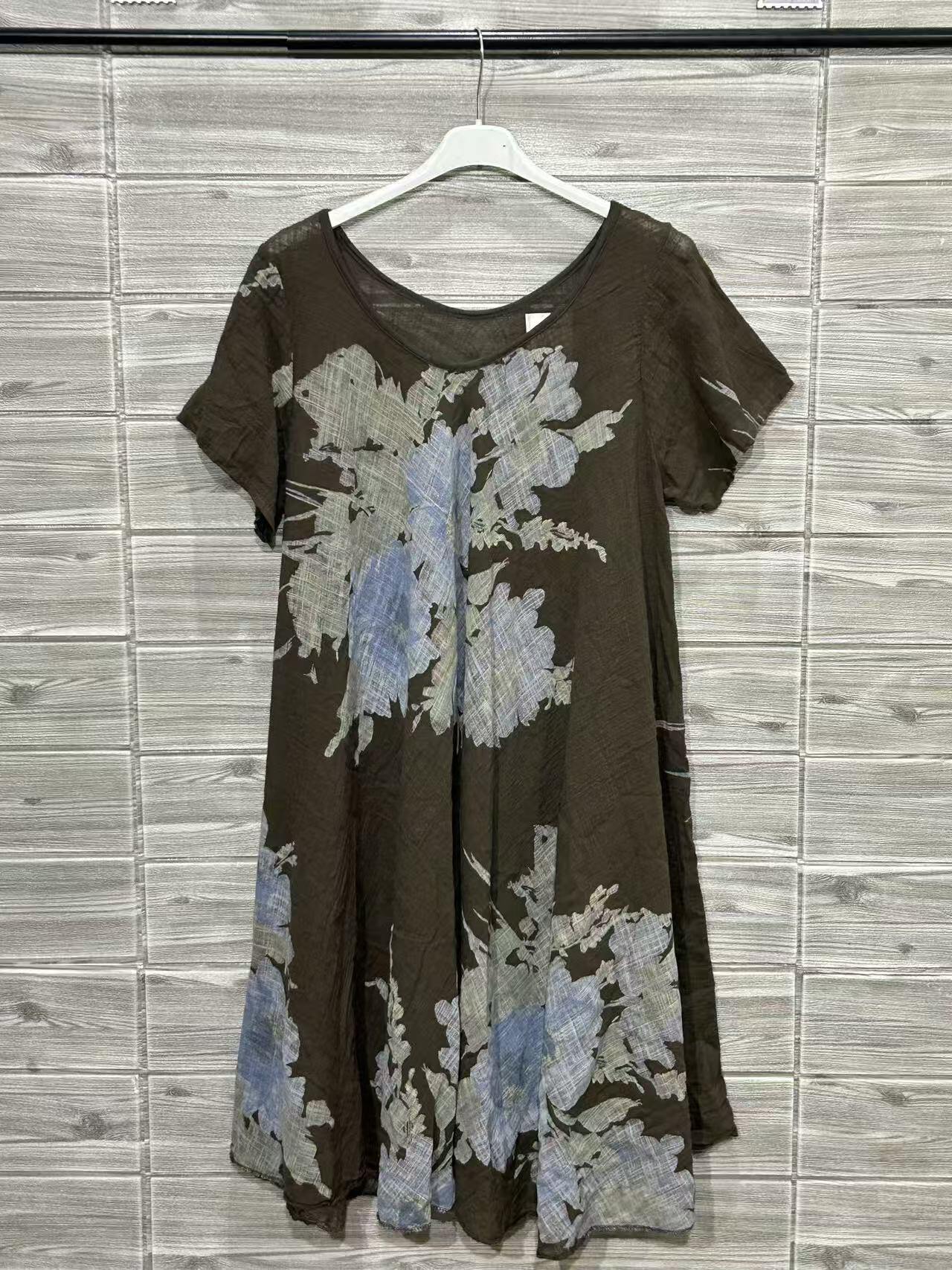ZOPD2BR Watercolor Floral Cotton Dress Brown