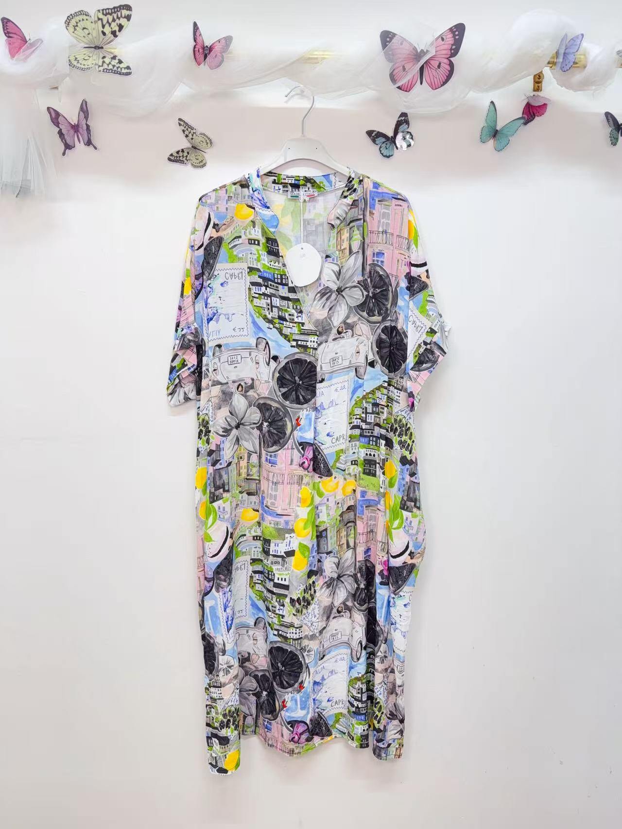 SVRI1BK Multicolor Floral Print Dress Black