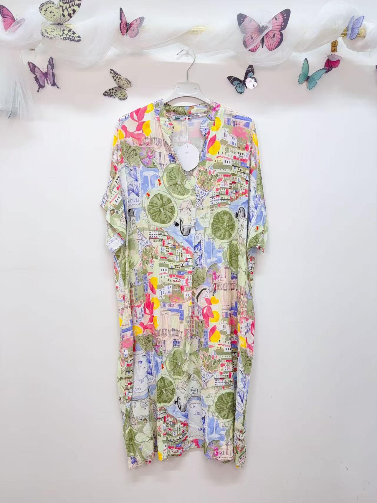 SVRI1OL Multicolor Floral Print Dress Olive