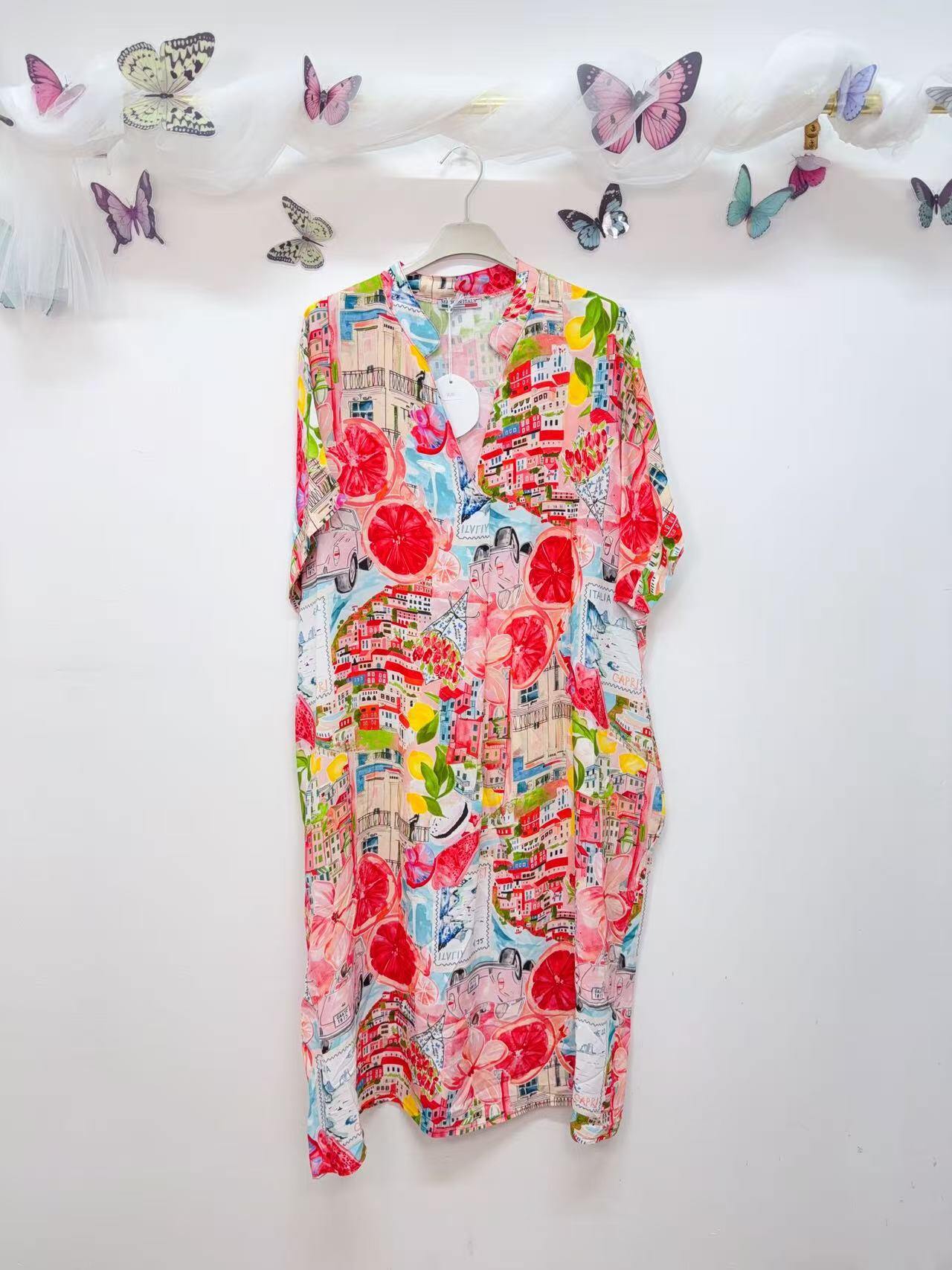 SVRI1RD Multicolor Floral Print Dress Red