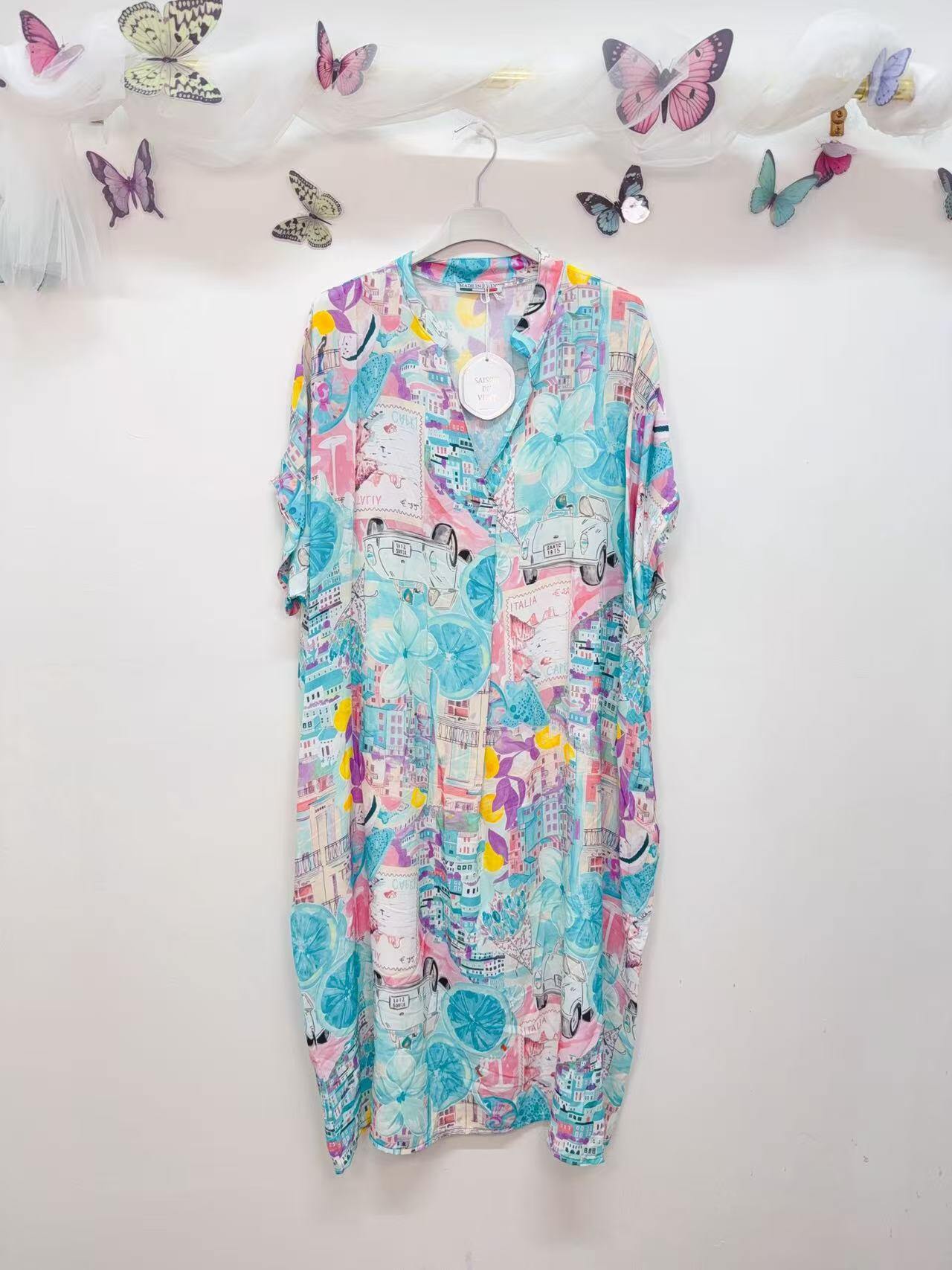 SVRI1TQ Multicolor Floral Print Dress Turquoise