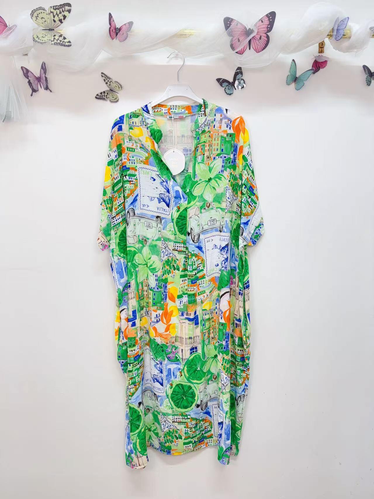 SVRI1GN Multicolor Floral Print Dress Green