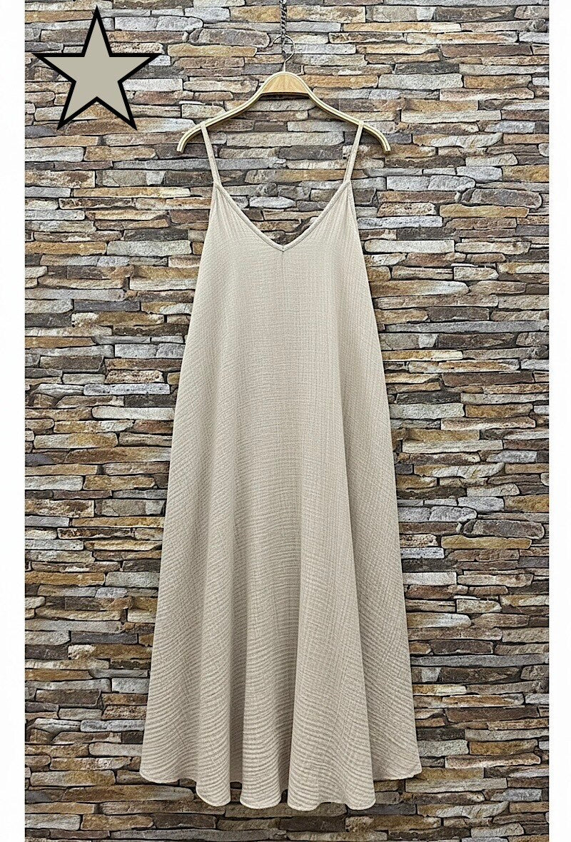 ELIS9 Beige Gauze Cotton Maxi Dress