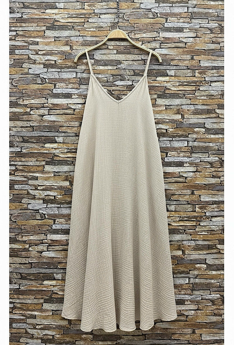 ELIS9 Beige Gauze Cotton Maxi Dress