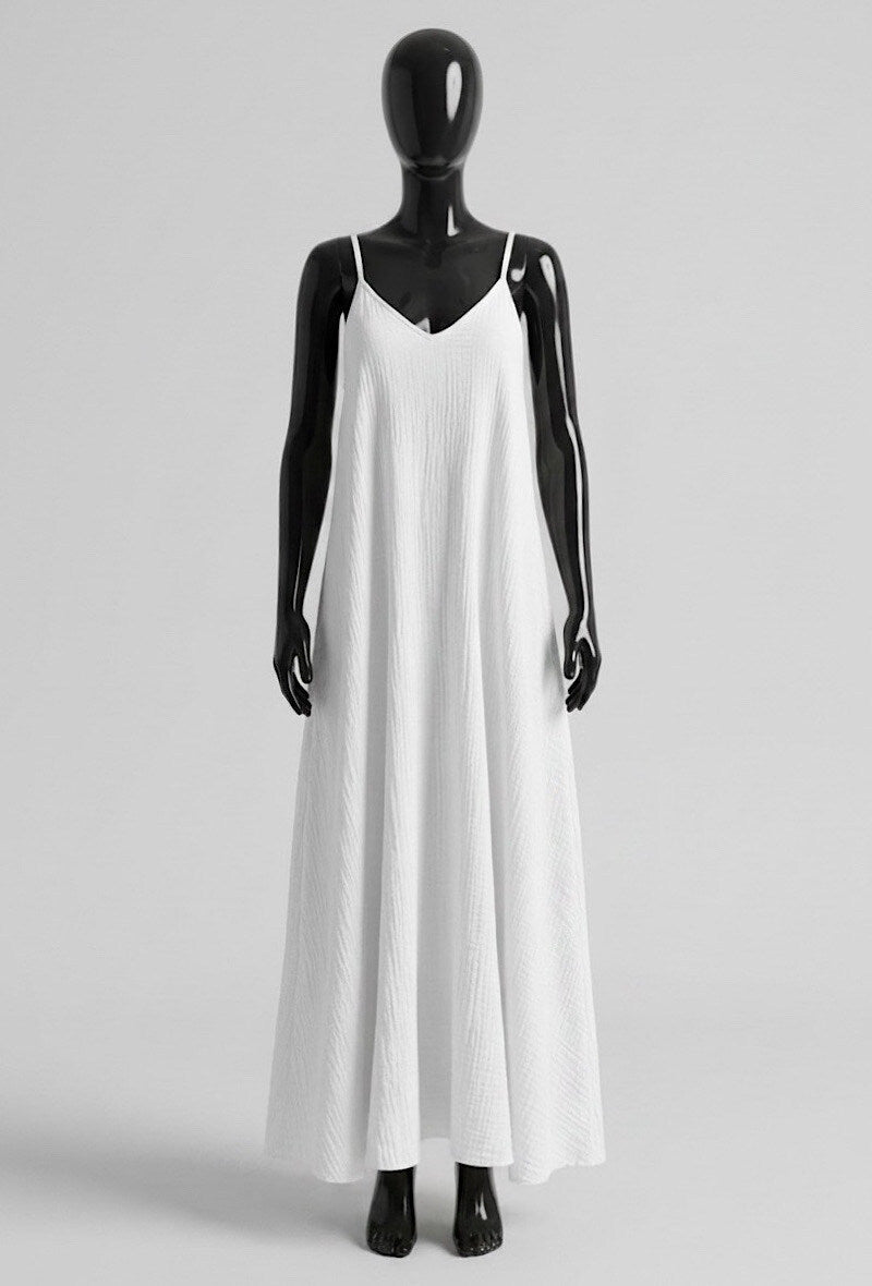 ELIS2 White Gauze Cotton Maxi Dress