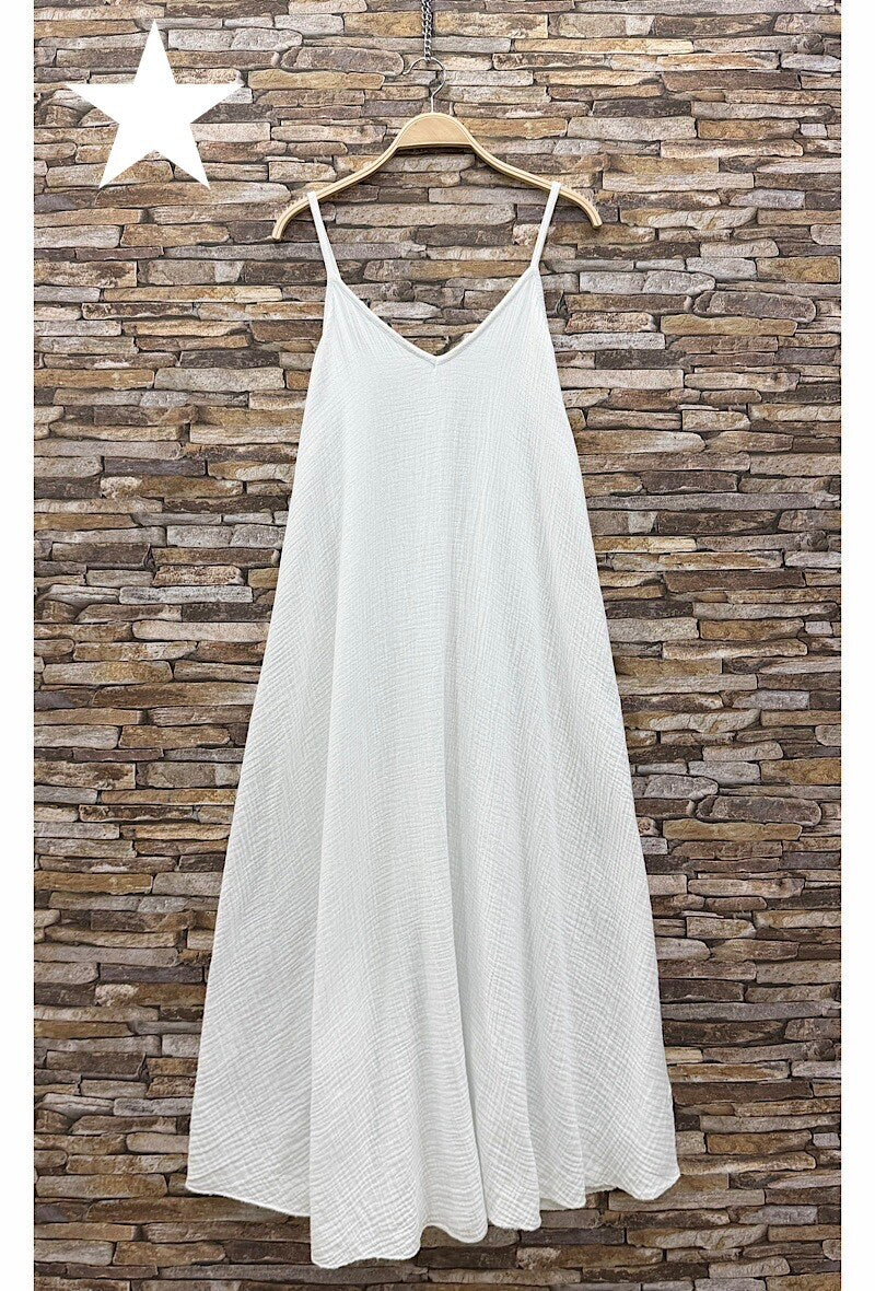 ELIS2 White Gauze Cotton Maxi Dress