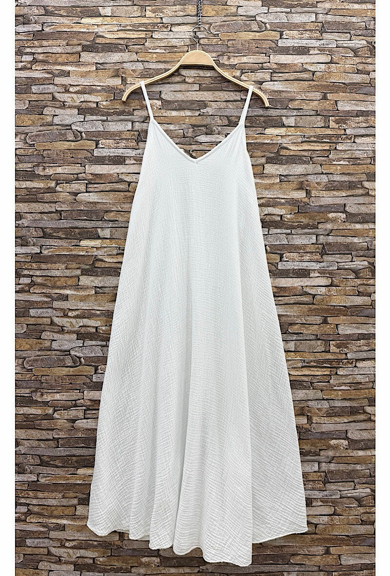 ELIS2 White Gauze Cotton Maxi Dress