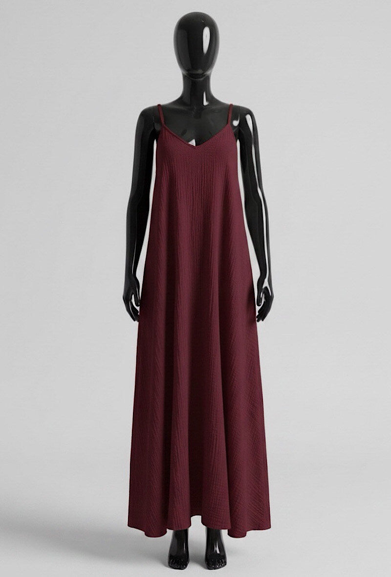 ELIS7 Burgundy Gauze Cotton Maxi Dress