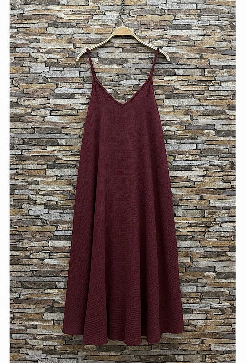 ELIS7 Burgundy Gauze Cotton Maxi Dress