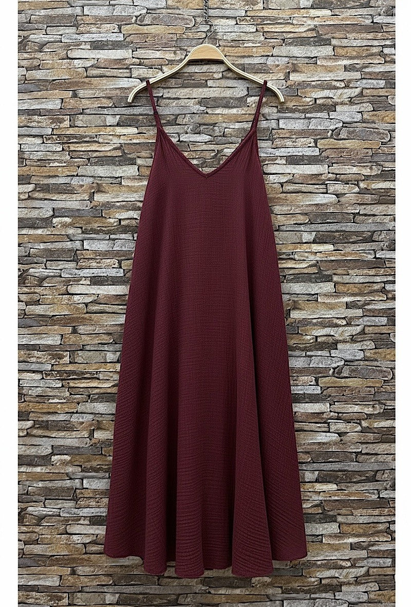 ELIS7 Burgundy Gauze Cotton Maxi Dress