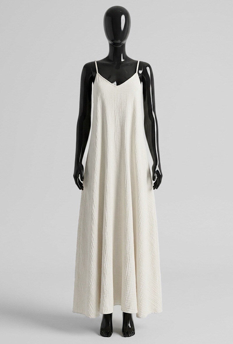 ELIS4 Ecru Gauze Cotton Maxi Dress