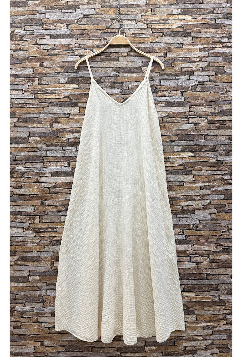 ELIS4 Ecru Gauze Cotton Maxi Dress