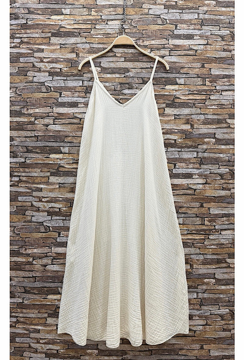 ELIS4 Ecru Gauze Cotton Maxi Dress