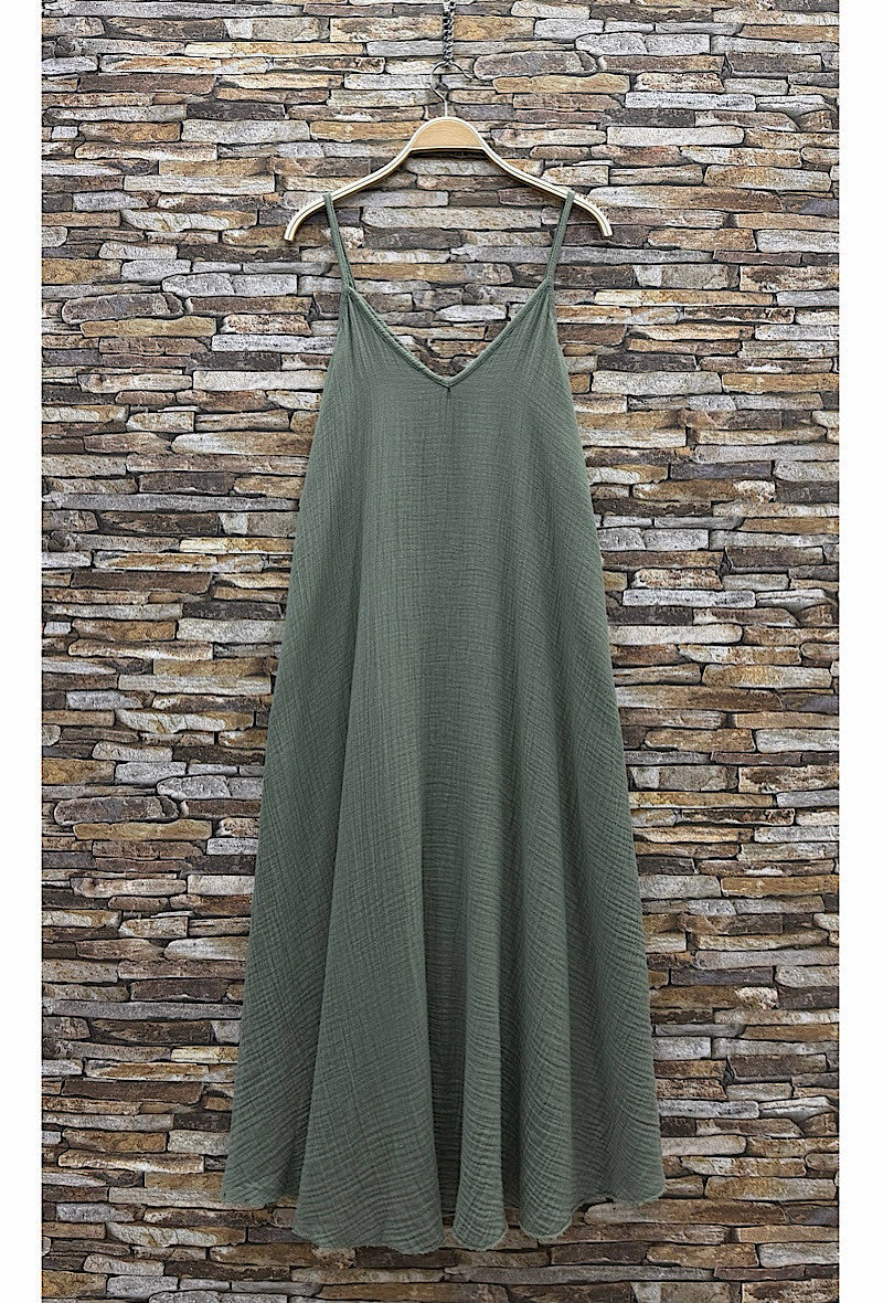ELIS3 Khaki Gauze Cotton Maxi Dress