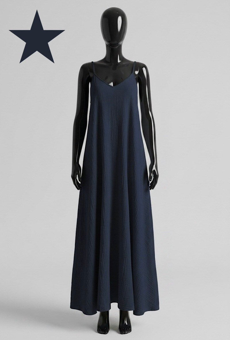 ELIS8 Navy Gauze Cotton Maxi Dress