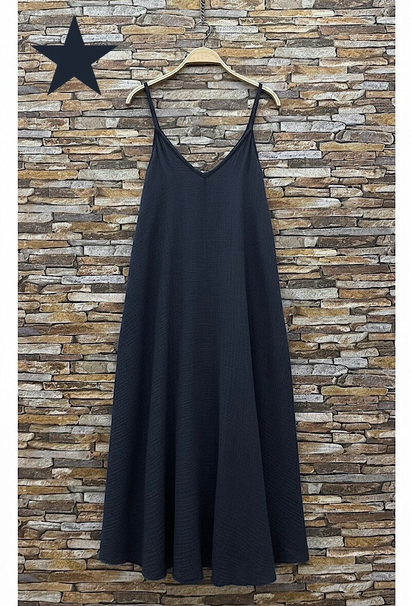 ELIS8 Navy Gauze Cotton Maxi Dress