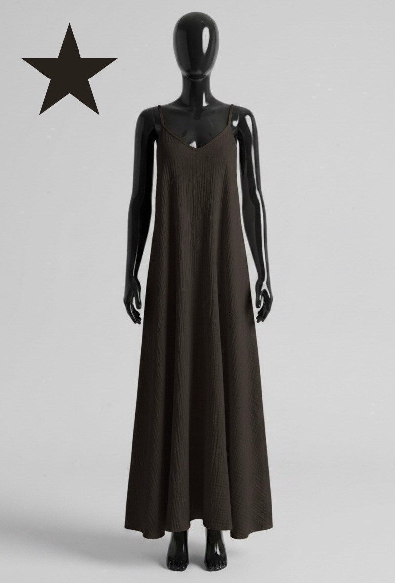 ELIS5 Brown Gauze Cotton Maxi Dress