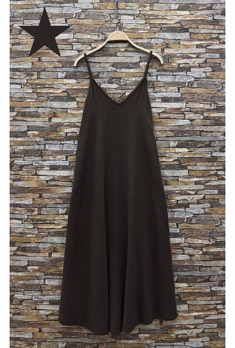 ELIS5 Brown Gauze Cotton Maxi Dress
