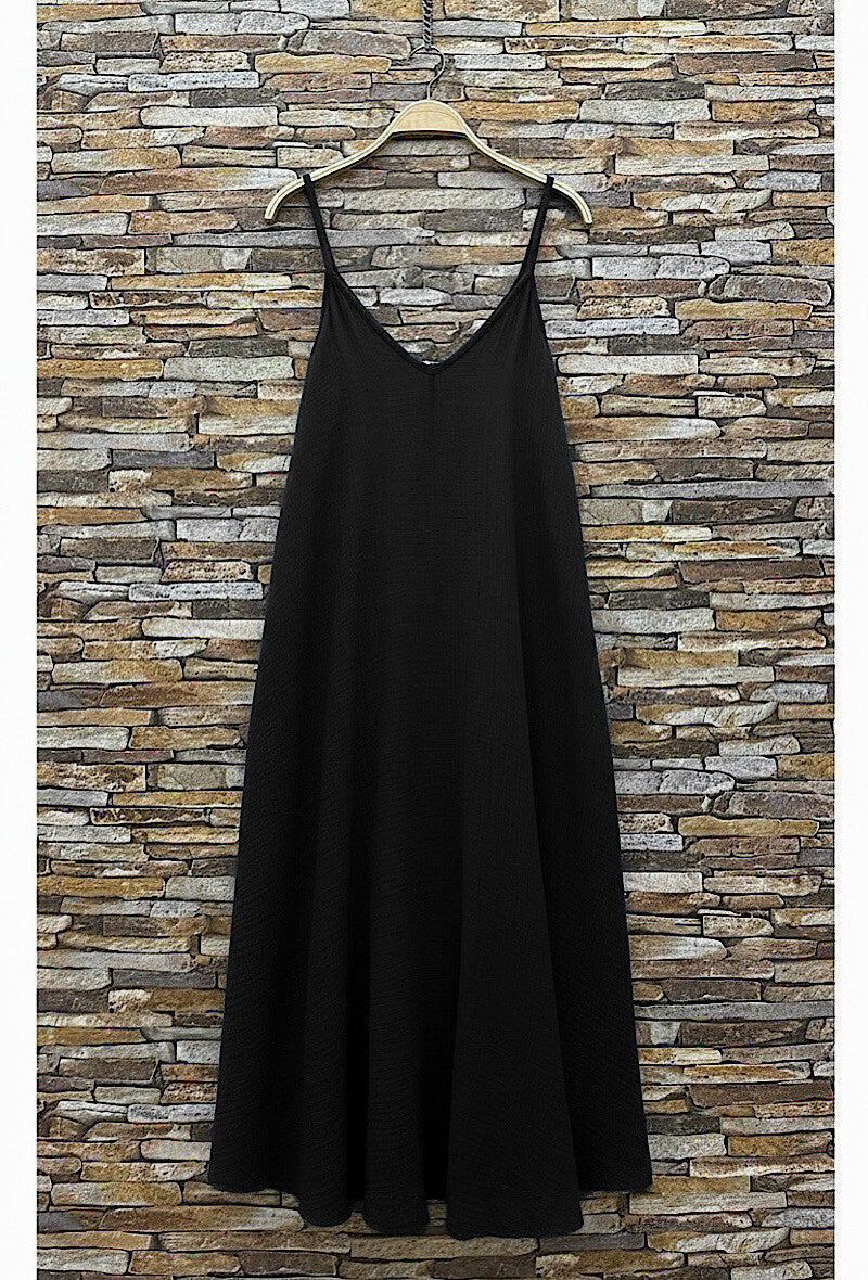 ELIS11 Black Gauze Cotton Maxi Dress