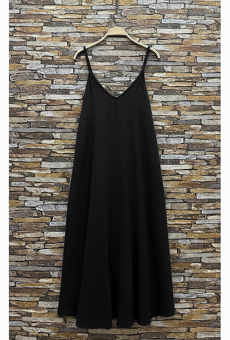ELIS11 Black Gauze Cotton Maxi Dress