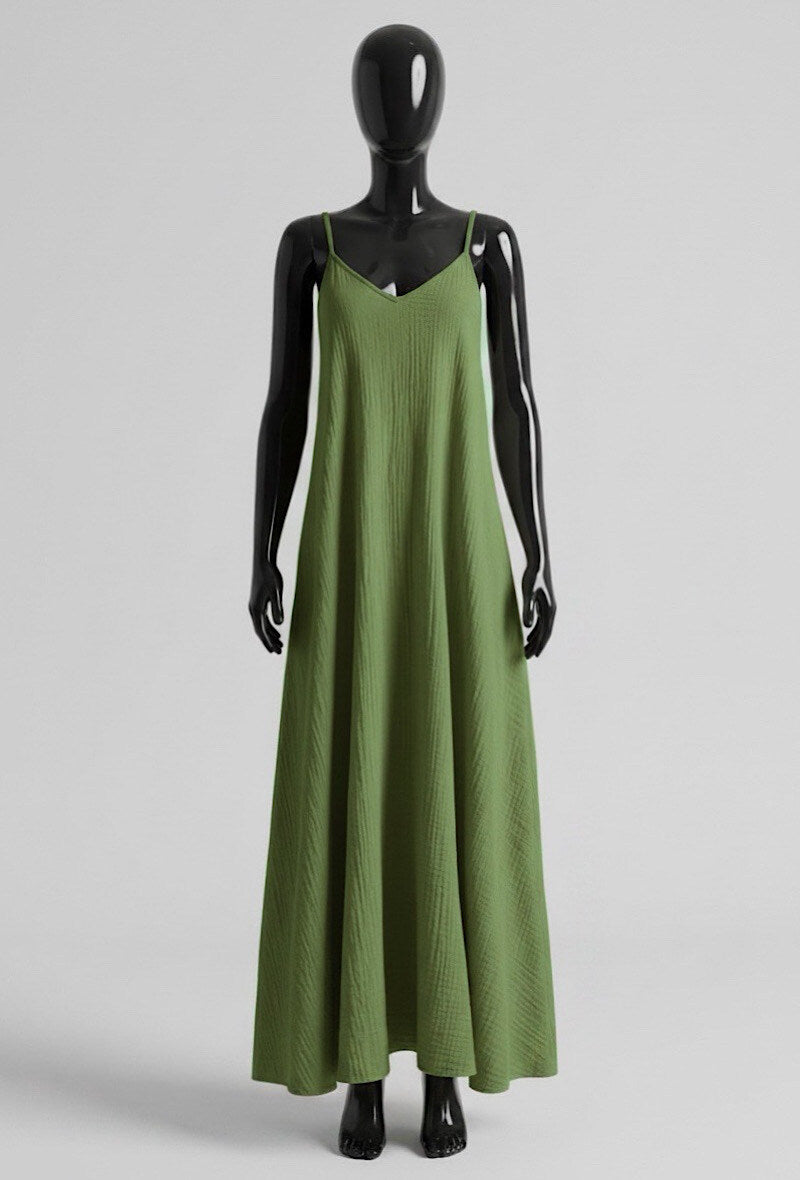 ELIS6 Olive Green Gauze Cotton Maxi Dress