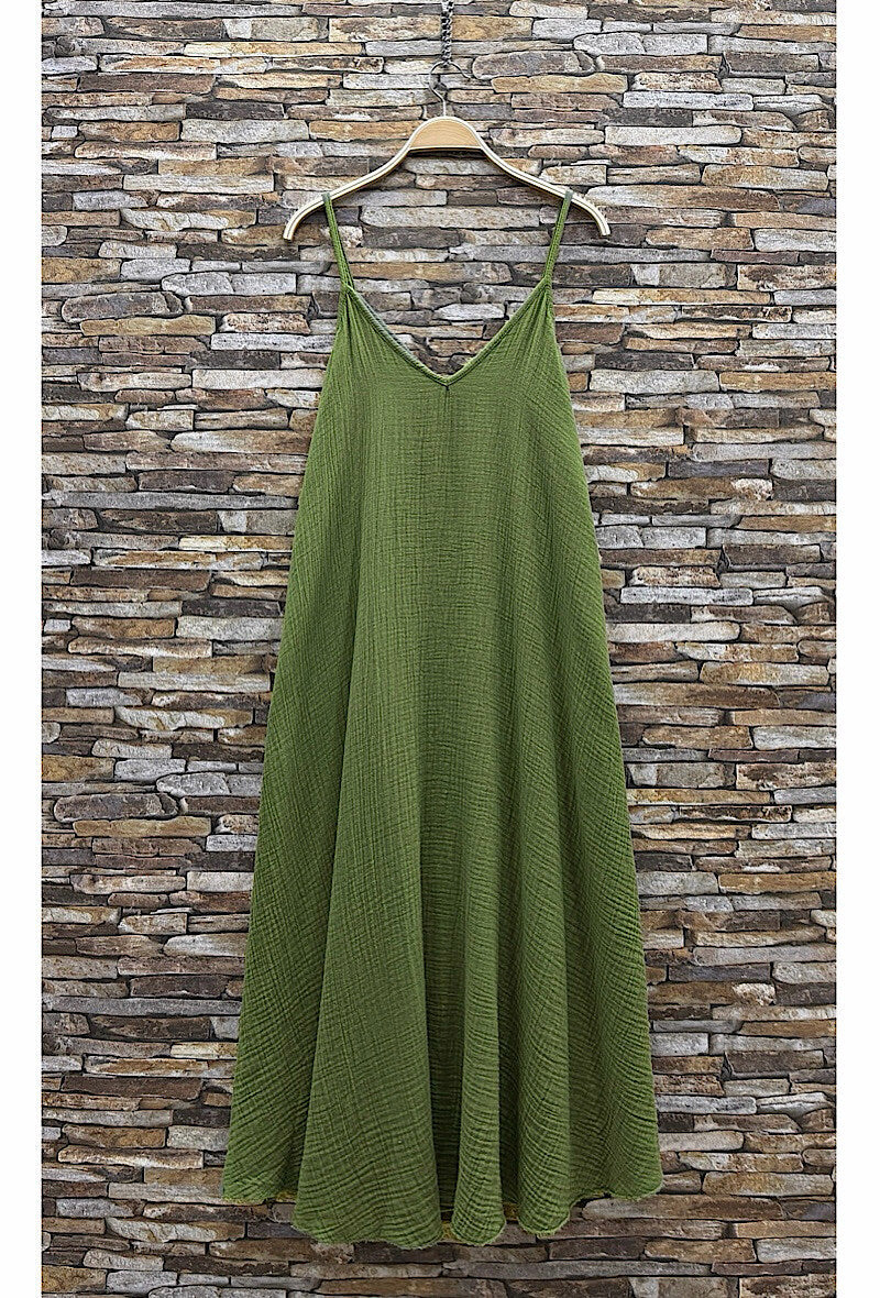 ELIS6 Olive Green Gauze Cotton Maxi Dress