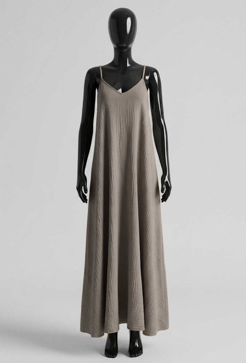 ELIS10 Taupe Gauze Cotton Maxi Dress